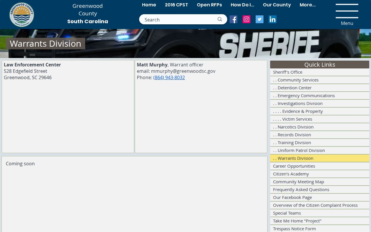 Greenwood County arrest warrant contact and portal status