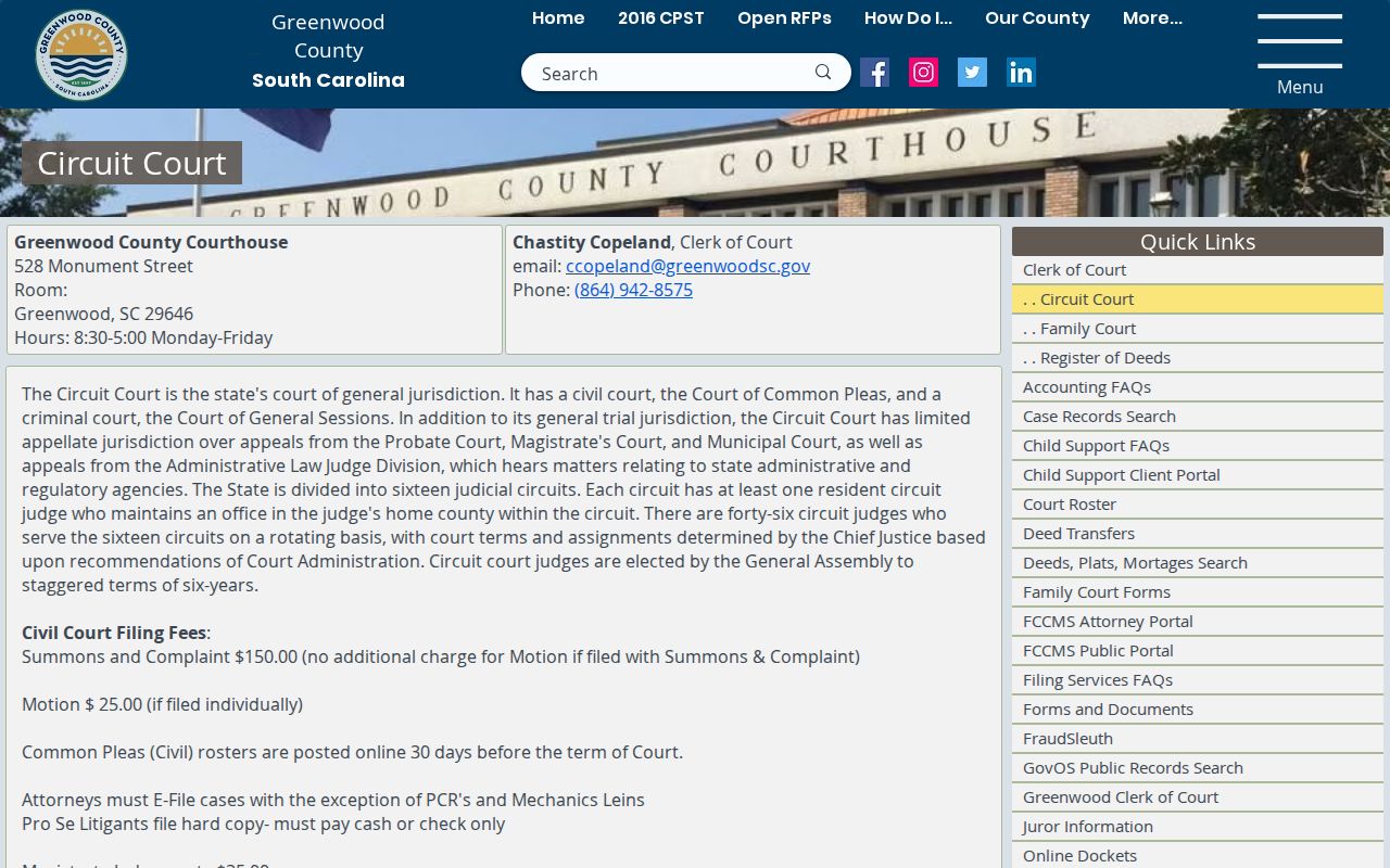 Greenwood County criminal court case information for Circuit Court
