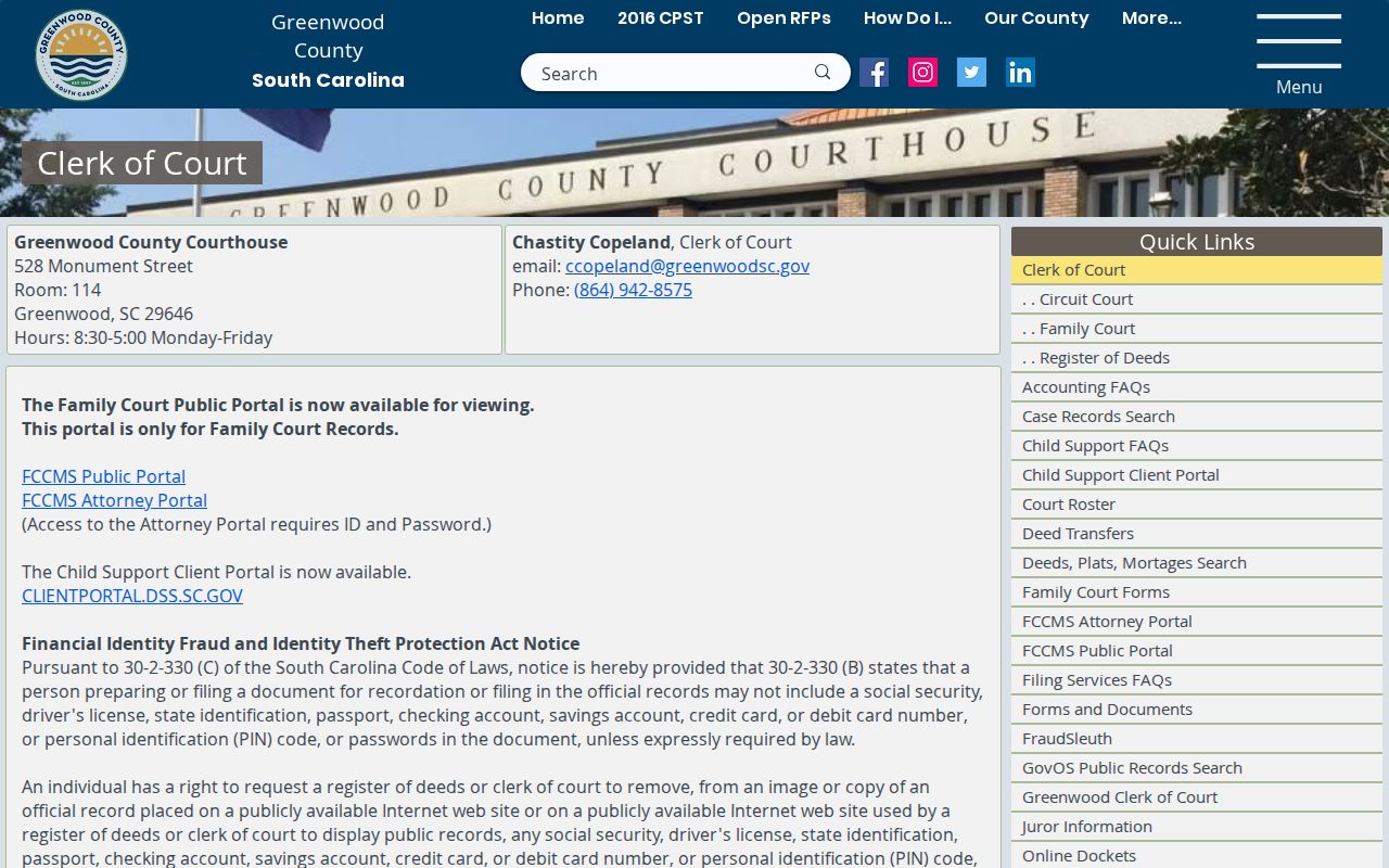 Greenwood County criminal court case records held by the Clerk