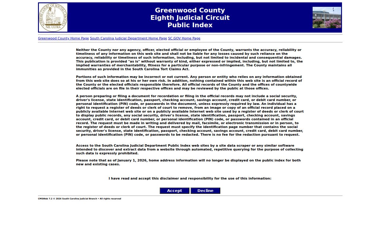 Greenwood County criminal court case Public Index search